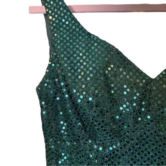 Green Sequin Special Occasion Dress Maxi Floor Length Small - Picture 4 of 11